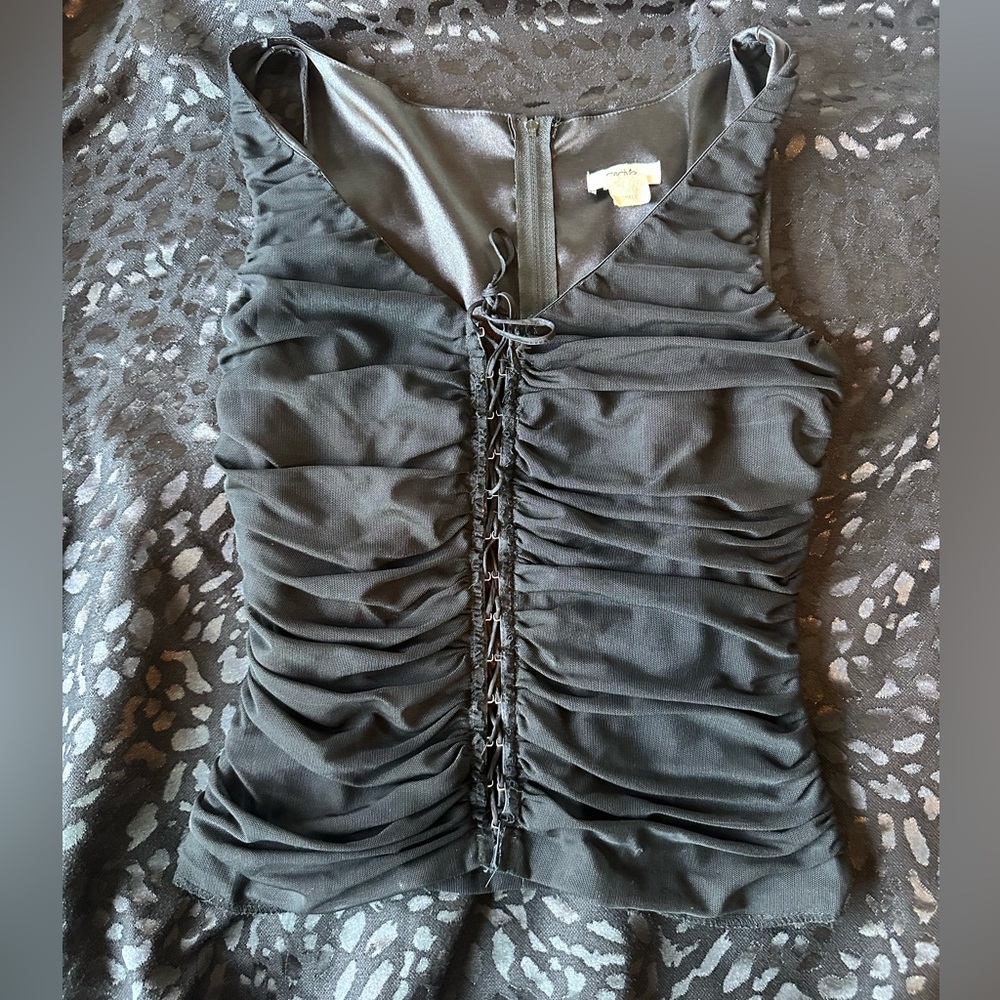 Caché vintage Black Ruched Blouse
